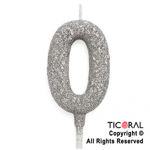 VELA NUMERAL CHICO 5.5 CM CON GIBRE PLATA NUMERO 0 x 1